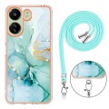 For Xiaomi Redmi 13C 4G Electroplating Marble Dual-side IMD Phone Case with Lanyard(Green 003)