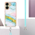 For Xiaomi Redmi 13C 4G Electroplating Marble Dual-side IMD Phone Case with Lanyard(Green 004)