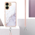 For Xiaomi Redmi 13C 4G Electroplating Marble Dual-side IMD Phone Case with Lanyard(White 006)