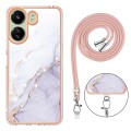 For Xiaomi Redmi 13C 4G Electroplating Marble Dual-side IMD Phone Case with Lanyard(White 006)