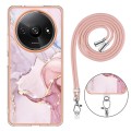 For Xiaomi Redmi A3 Electroplating Marble Dual-side IMD Phone Case with Lanyard(Rose Gold 005)