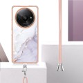 For Xiaomi Redmi A3 Electroplating Marble Dual-side IMD Phone Case with Lanyard(White 006)