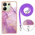 For Xiaomi Redmi Note 13 4G Global Electroplating Marble Dual-side IMD Phone Case with Lanyard(Purpl
