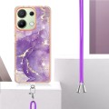 For Xiaomi Redmi Note 13 4G Global Electroplating Marble Dual-side IMD Phone Case with Lanyard(Purpl