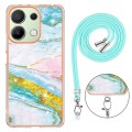 For Xiaomi Redmi Note 13 4G Global Electroplating Marble Dual-side IMD Phone Case with Lanyard(Green