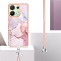 For Xiaomi Redmi Note 13 4G Global Electroplating Marble Dual-side IMD Phone Case with Lanyard(Rose