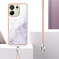 For Xiaomi Redmi Note 13 4G Global Electroplating Marble Dual-side IMD Phone Case with Lanyard(White