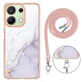 For Xiaomi Redmi Note 13 4G Global Electroplating Marble Dual-side IMD Phone Case with Lanyard(White
