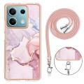 For Xiaomi Redmi Note 13 5G Global Electroplating Marble Dual-side IMD Phone Case with Lanyard(Rose