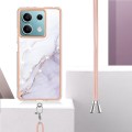 For Xiaomi Redmi Note 13 5G Global Electroplating Marble Dual-side IMD Phone Case with Lanyard(White