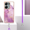 For Xiaomi Redmi Note 13 Pro 4G Global Electroplating Marble Dual-side IMD Phone Case with Lanyard(P