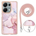 For Xiaomi Redmi Note 13 Pro 4G Global Electroplating Marble Dual-side IMD Phone Case with Lanyard(R