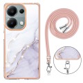 For Xiaomi Redmi Note 13 Pro 4G Global Electroplating Marble Dual-side IMD Phone Case with Lanyard(W