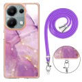For Xiaomi Poco M6 Pro 4G Electroplating Marble Dual-side IMD Phone Case with Lanyard(Purple 001)