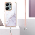 For Xiaomi Poco M6 Pro 4G Electroplating Marble Dual-side IMD Phone Case with Lanyard(White 006)