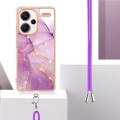 For Xiaomi Redmi Note 13 Pro+ 5G Electroplating Marble Dual-side IMD Phone Case with Lanyard(Purple