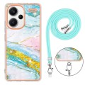 For Xiaomi Redmi Note 13 Pro+ 5G Electroplating Marble Dual-side IMD Phone Case with Lanyard(Green 0