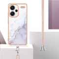 For Xiaomi Redmi Note 13 Pro+ 5G Electroplating Marble Dual-side IMD Phone Case with Lanyard(White 0