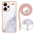 For Xiaomi Redmi Note 13 Pro+ 5G Electroplating Marble Dual-side IMD Phone Case with Lanyard(White 0