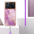 For Xiaomi Poco X6 Pro Electroplating Marble Dual-side IMD Phone Case with Lanyard(Purple 001)