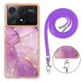 For Xiaomi Poco X6 Pro Electroplating Marble Dual-side IMD Phone Case with Lanyard(Purple 001)