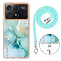 For Xiaomi Poco X6 Pro Electroplating Marble Dual-side IMD Phone Case with Lanyard(Green 003)