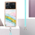 For Xiaomi Poco X6 Pro Electroplating Marble Dual-side IMD Phone Case with Lanyard(Green 004)