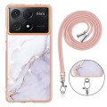 For Xiaomi Poco X6 Pro Electroplating Marble Dual-side IMD Phone Case with Lanyard(White 006)