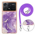 For Xiaomi Redmi K70E Electroplating Marble Dual-side IMD Phone Case with Lanyard(Purple 002)