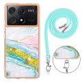 For Xiaomi Redmi K70E Electroplating Marble Dual-side IMD Phone Case with Lanyard(Green 004)