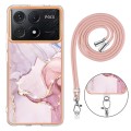 For Xiaomi Redmi K70E Electroplating Marble Dual-side IMD Phone Case with Lanyard(Rose Gold 005)