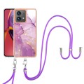 For Motorola Moto G84 Electroplating Marble Dual-side IMD Phone Case with Lanyard(Purple 001)