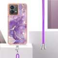 For Motorola Moto G84 Electroplating Marble Dual-side IMD Phone Case with Lanyard(Purple 002)