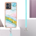 For Motorola Moto G84 Electroplating Marble Dual-side IMD Phone Case with Lanyard(Green 004)