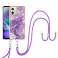For Motorola Moto G54 Electroplating Marble Dual-side IMD Phone Case with Lanyard(Purple 002)