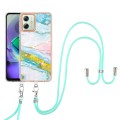 For Motorola Moto G54 Electroplating Marble Dual-side IMD Phone Case with Lanyard(Green 004)
