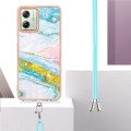 For Motorola Moto G54 Electroplating Marble Dual-side IMD Phone Case with Lanyard(Green 004)