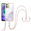 For Motorola Moto G54 Electroplating Marble Dual-side IMD Phone Case with Lanyard(White 006)
