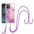 For Motorola Moto G14 Electroplating Marble Dual-side IMD Phone Case with Lanyard(Purple 001)