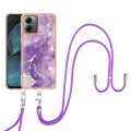 For Motorola Moto G14 Electroplating Marble Dual-side IMD Phone Case with Lanyard(Purple 002)