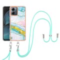 For Motorola Moto G14 Electroplating Marble Dual-side IMD Phone Case with Lanyard(Green 004)