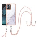 For Motorola Moto G14 Electroplating Marble Dual-side IMD Phone Case with Lanyard(White 006)