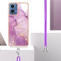 For Motorola Moto G34 Electroplating Marble Dual-side IMD Phone Case with Lanyard(Purple 001)