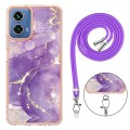 For Motorola Moto G34 Electroplating Marble Dual-side IMD Phone Case with Lanyard(Purple 002)