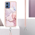 For Motorola Moto G34 Electroplating Marble Dual-side IMD Phone Case with Lanyard(Rose Gold 005)