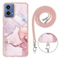 For Motorola Moto G34 Electroplating Marble Dual-side IMD Phone Case with Lanyard(Rose Gold 005)