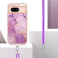 For Google Pixel 8a Electroplating Marble Dual-side IMD Phone Case with Lanyard(Purple 001)