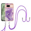 For Google Pixel 8a Electroplating Marble Dual-side IMD Phone Case with Lanyard(Purple 002)
