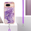 For Google Pixel 8a Electroplating Marble Dual-side IMD Phone Case with Lanyard(Purple 002)