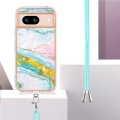 For Google Pixel 8a Electroplating Marble Dual-side IMD Phone Case with Lanyard(Green 004)